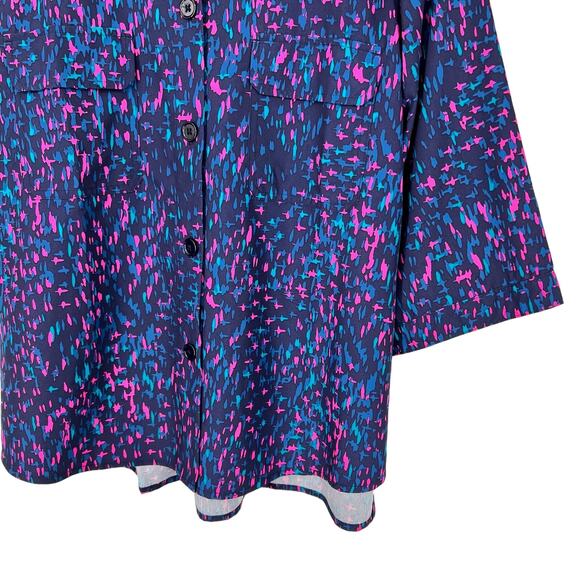 NEW NWT Chicos Sz LARGE 2 Blue Pink 3/4 Sleeve Summer Button Up Shirt Top Mature - Picture 5 of 9